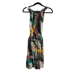 Julia SWING TRAPEZE DRESS ABSTRACT BRUSHSTROKE PRINT‎ SILK BLEND S